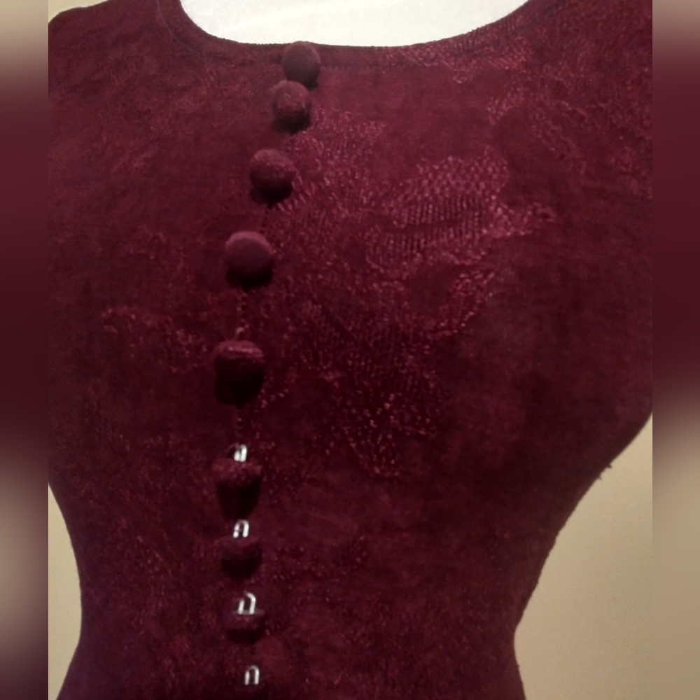 Vintage Marian & Maral Shimmery Floral Burgundy Dress - Picture 3 of 9
